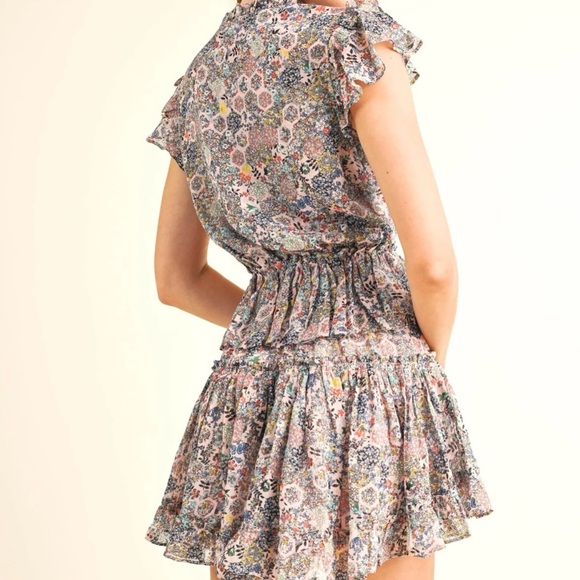 RESET by Jane Floral Shimmer Ruffle Flutter Sleeve High Low Mini Dress S - Picture 11 of 12